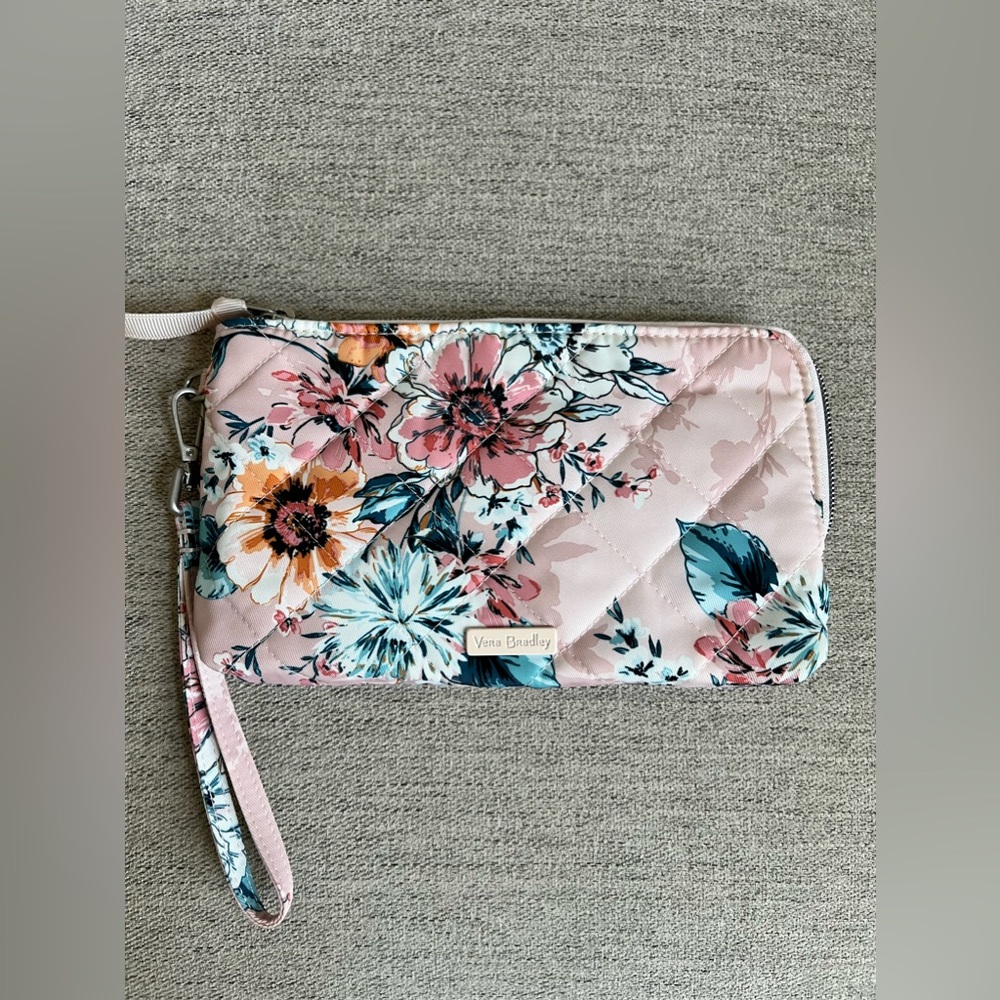 Vera Bradley Performance Twill Peach Blossom Bouquet RFID Wristlet
